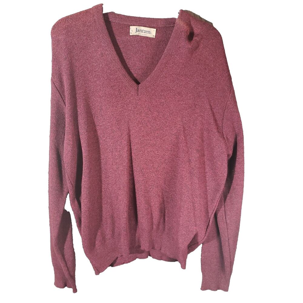 Jantzen V-Neck Cardigan Sweater Men's Size Large 1990s USA Made Purple Maroon